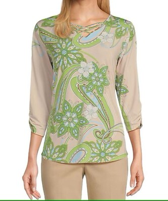 Clearance Plus Size 1X Allison Daley Embellish Paisley 3/4 Sleeve Crisscross Top