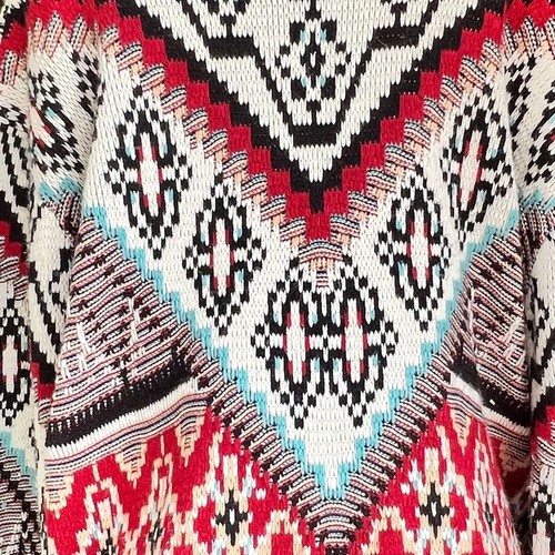 Maglione cardigan aperto geometrico Coco + Carmen rosso, turchese e nero S/M - Foto 8 di 11