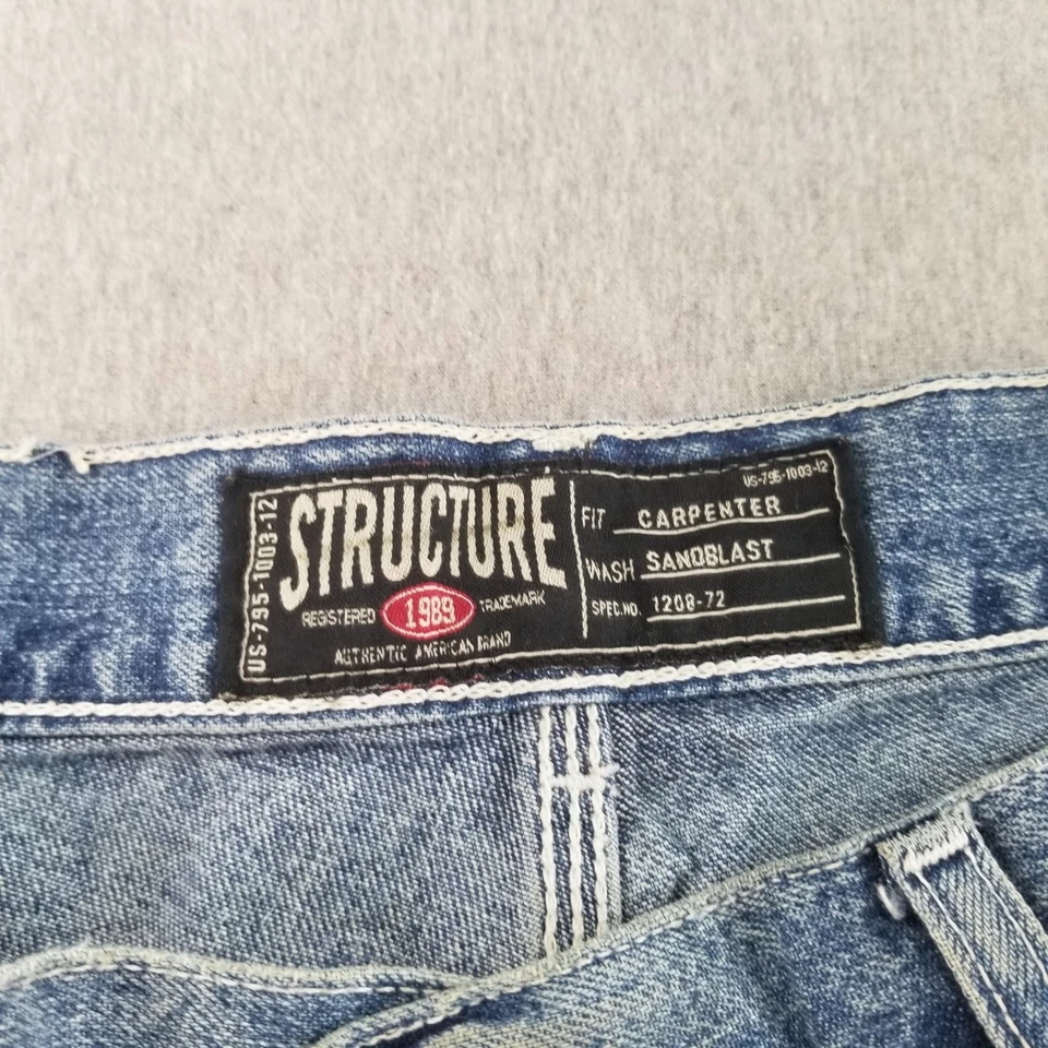 复古结构牛仔裤男式尺寸 33x32 木匠破损 100% 棉 — 第 2/4 张图片