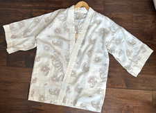 Johnny Was Faye Kimono Embroidered Linen 3/4 Sleeve Antique White Size XL