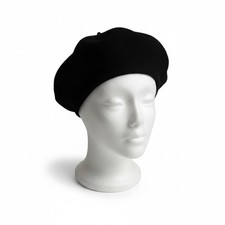 VINTAGE BLACK 100 WOOL BERET HAT WOMEN'S OS ONE SIZE 90  s Minimalist