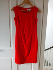 Debenhams Petite Red Ruched Sleeveless Sheath Dress UK 6 Round Neck Zip