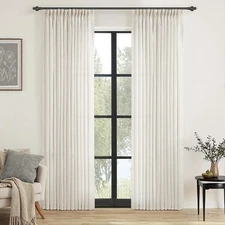 Pinch Pleated Natural Linen Curtains 90 Inches Long 2 Panels for Bedroom Livi...