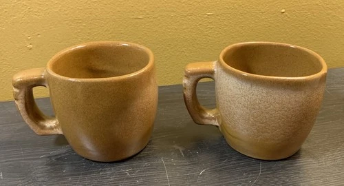 Vintage Frankoma Pottery -Prairie Brown -Plainsman Coffee Cup Mug "5C" -Set of 2