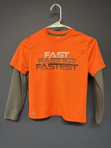 Starter Boys M 8 Orange Fast Faster Fastest Long Sleeve Layered Shirt