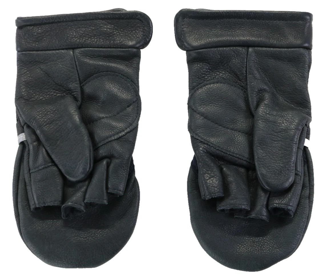 vintage harley davidson gloves XS S black leather mittens fingerless bar USA vtg