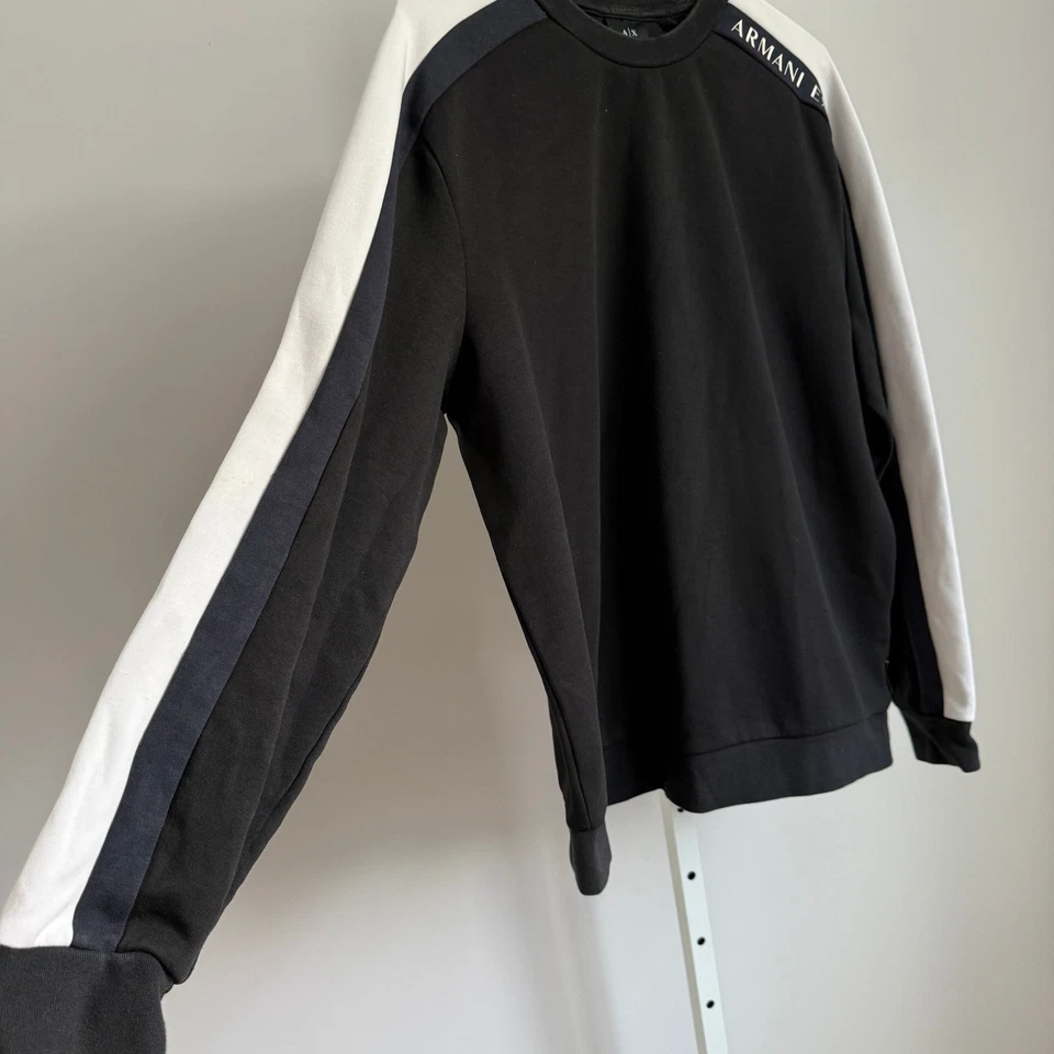 Armani Exchange Crew Neck Sweatshirt Mens Black White Long Sleeve sz M - Image 4 of 4