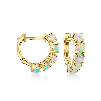 Pure Collection by Ross-Simons Opal Huggie Hoop Earrings in 14kt Yellow Gold.