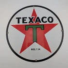 Ande Rooney TEXACO 11.25" Porcelain Enamel Steel Sign Advertising Shop Vintage