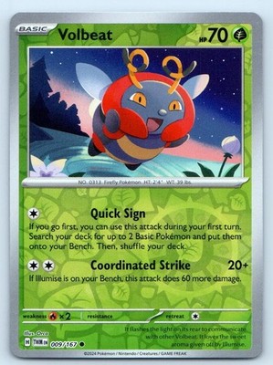 Volbeat 009/167 Common Twilight Masquerade Pokemon Reverse Holo Near Mint