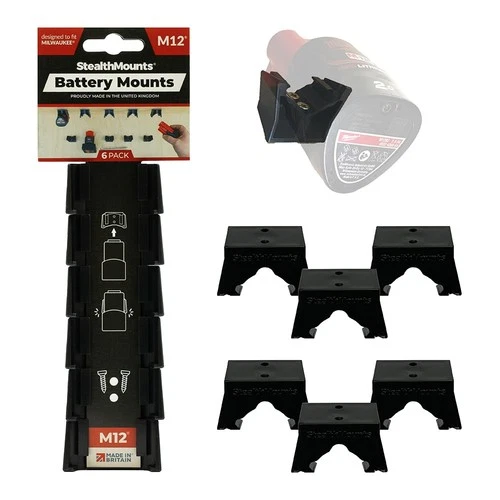 6x BATTERY MOUNTS for MILWAUKEE M12 12v Stealth Storage Holder Rack Stand Slots