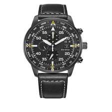 Men's Aviator Chronograph Black Dial Eco-drive Watch New Luxury Calendar Quartz