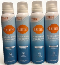 4 Pack: Lume Whole Body Deodorant UNSCENTED Invisible Spray Sensitive Skin 3.6oz