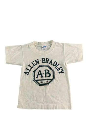 Champion VINTAGE T Shirt Kids XS 2 4 White Allen Bradley AB Logo Made USA