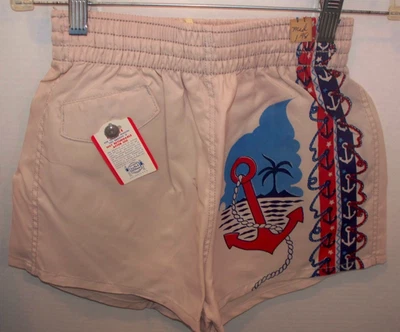 Vintage 50s Nautical Swim Trunks Boys Medium Shorts USA Made NEW old Stock - Photo 1/3