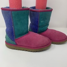 Uggs Australia Patchwork Fuchsia Pink Blue Green Color Block Kids 3 Woman 5.5