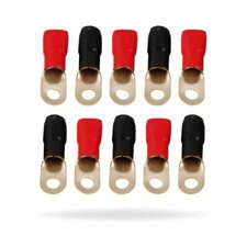 Absolute 0 Gauge Ring Terminal 10 Pack 1/0 AWG Wire Crimp Cable Red/Black 5/16