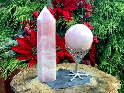Rose Quartz Crystal Ball & Tower with Stand ~ Crystal Gift Set Generator and Sp