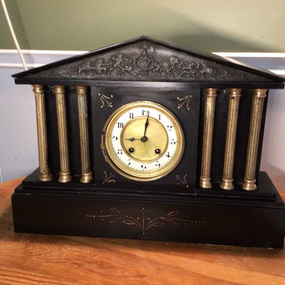 ATQ(1890-1900),French,Two Train,Britannia Mov.,Neoclassical,Slate Mantle Clock