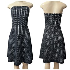 White House Black Market Black Floral Eyelet Strapless Dress - Size 6