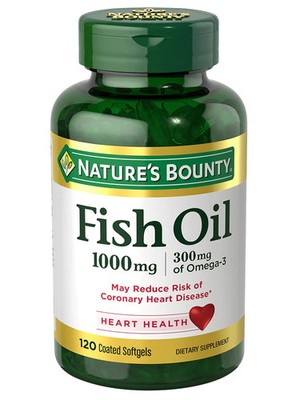Nature's Bounty Fish Oil 1000 mg, Odorless, 120 Coated Softgels, 300mg Omega-3