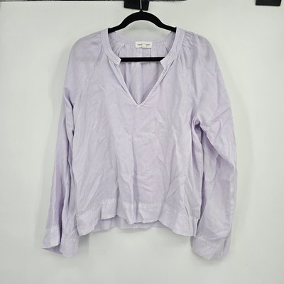 Bella Dahl Lavender Tencel Lyocell Split V-Neck Embroidered Top Womens Medium