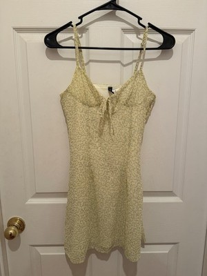 H&M Divided Floral Mini Dress Women s XXS Yellow Green Ditsy Print Tie Front