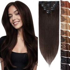 CLEARANCE 100 Human Hair Extensions Clip In Remy Hair 8 Pieces FuLL Head Brown