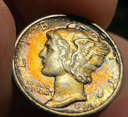 1938 Mercury Dime 10C AU Natural Album Tone