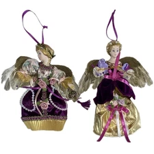 Kurt S Adler Vintage Set Of Musical Angel Christmas Ornaments Porcelain & Velvet