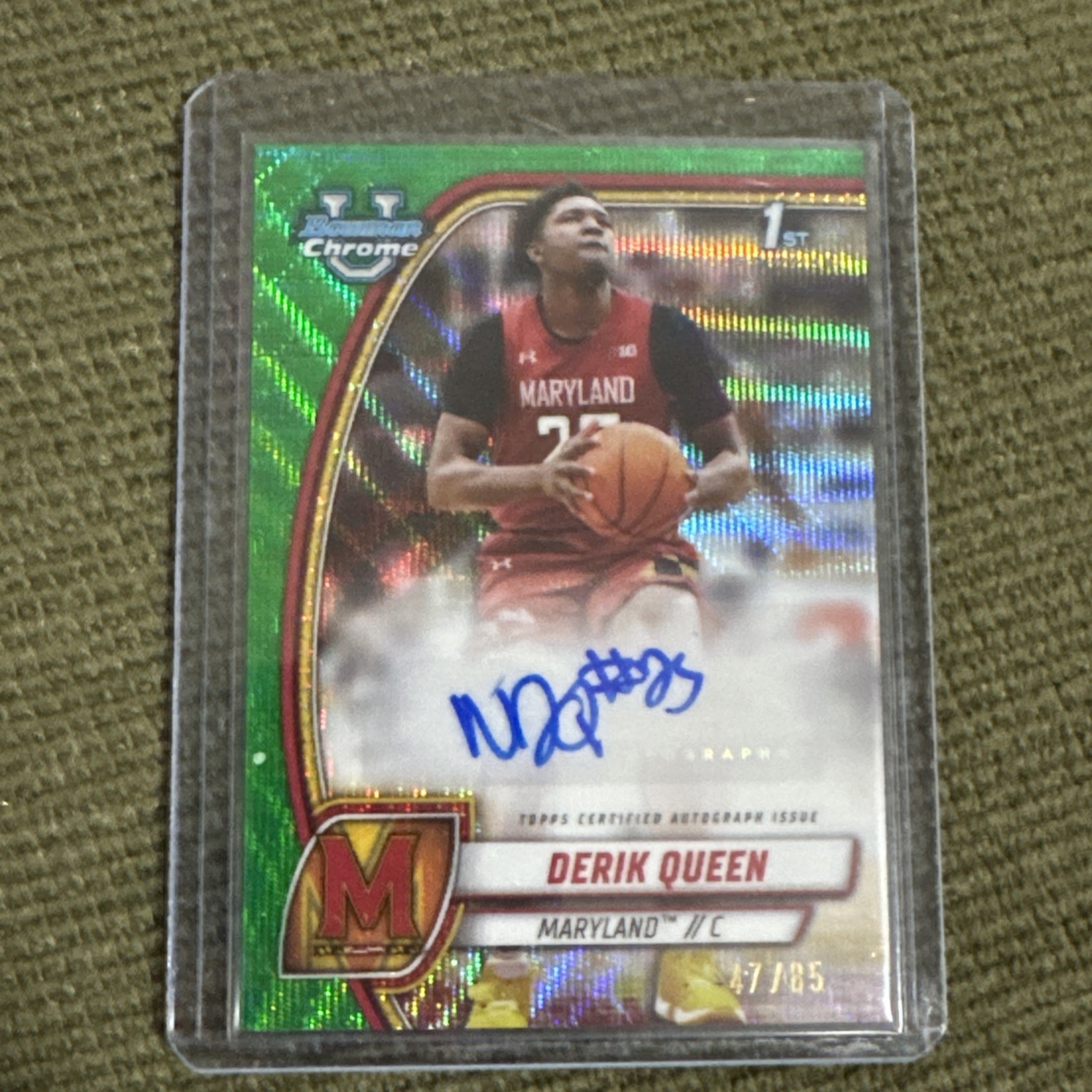 Derik Queen 2024-25 Bowman U Chrome 1st Green Wave AUTO Maryland Prospect/85