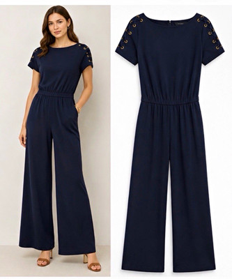Lauren Ralph Lauren Navy Grommet Round Neck Wide-Leg Jumpsuit XS (new in bag)
