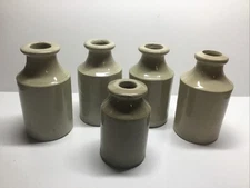Antique Lot Of 5 Off White Stoneware Ink /Polish Bottles.