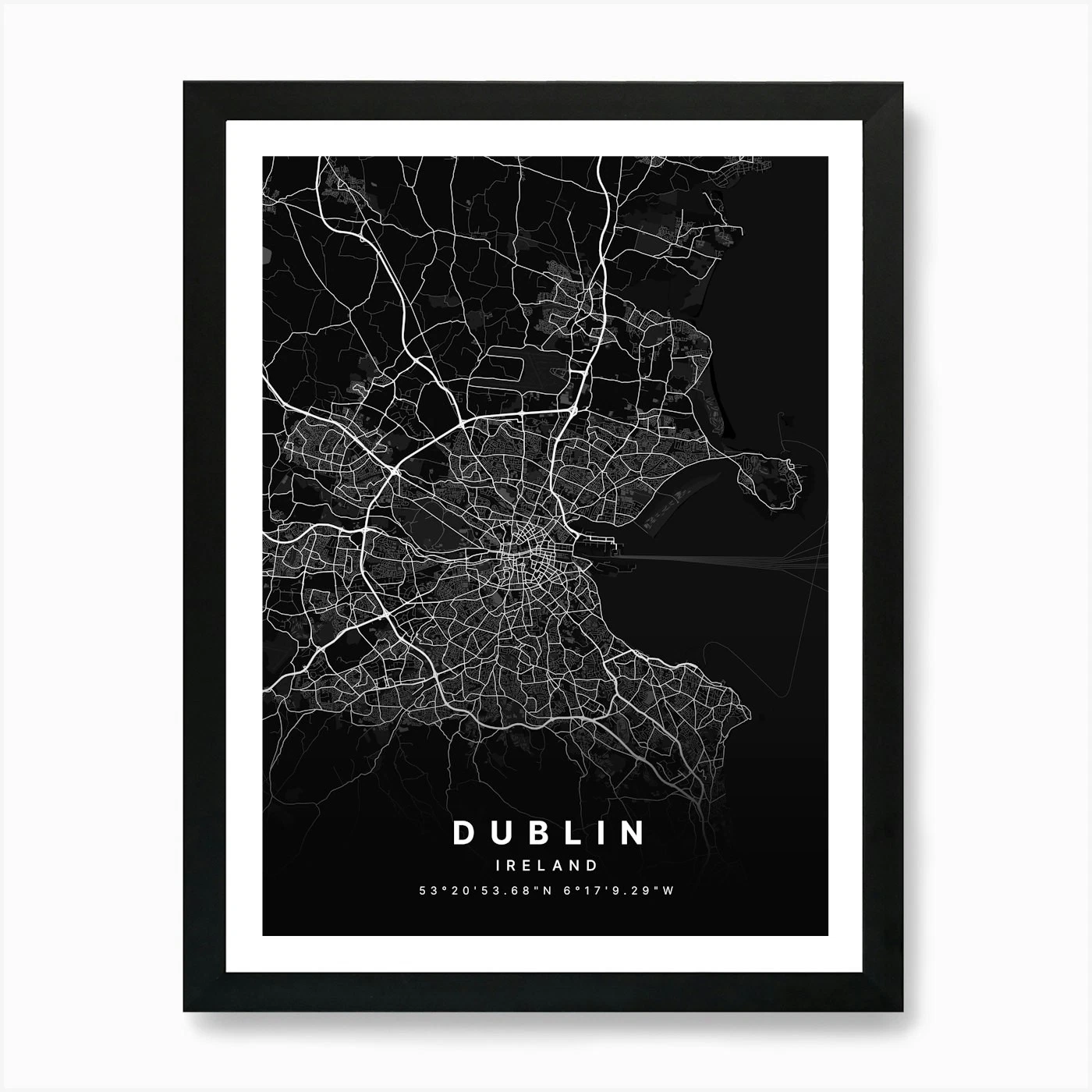 Dublin Ireland Black Map Art Print Framed Wall Art Poster Canvas Print Picture