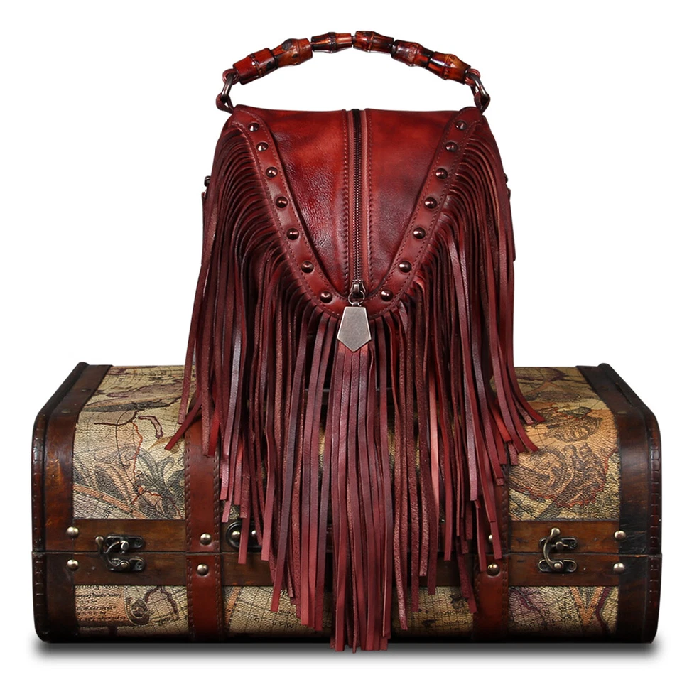 Bolsa e bolsa de mão de couro genuíno feminina moda borla tiracolo bolsa de ombro - Imagem 3 de 4