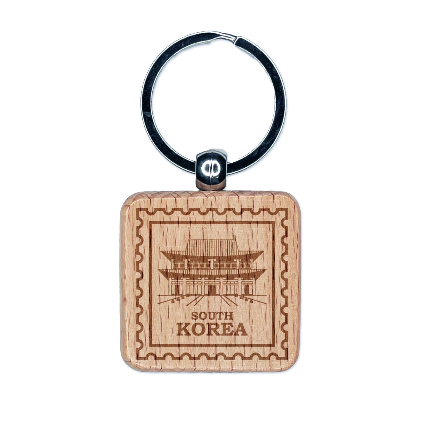 South Korea Travel Gyeongbokgung Palace Engraved Wood Square Keychain Tag Charm