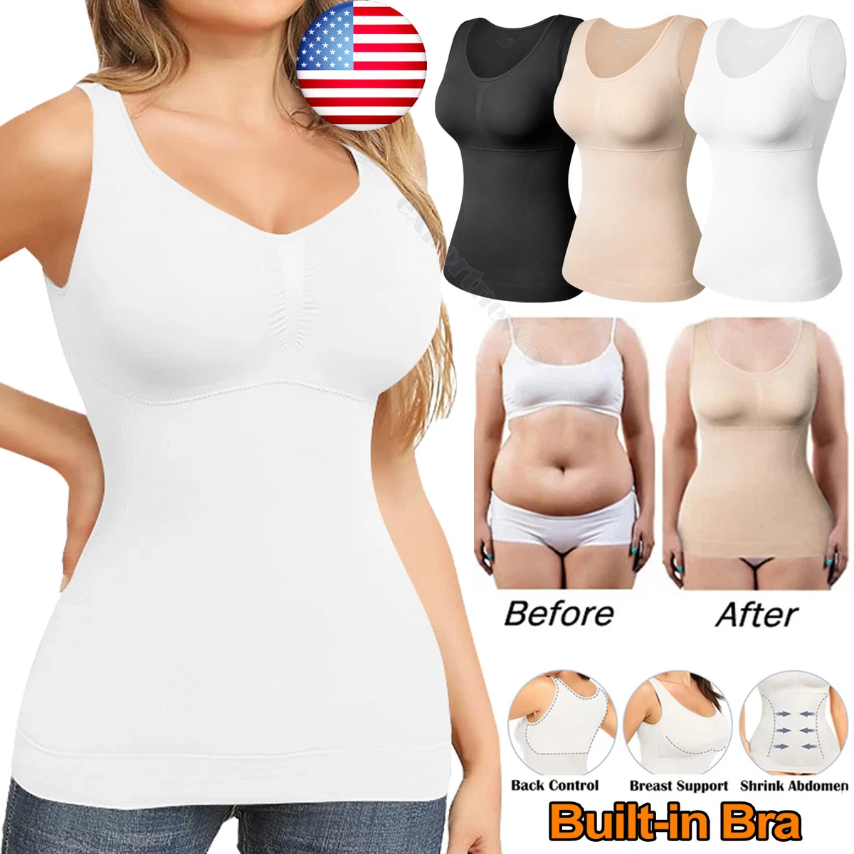 Women's Tummy Control Shapewear Seamless Body Shaper Compression Tank Tops  Tees