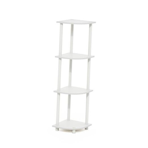 Turn-N-Tube 4-Tier Corner Display Rack Multipurpose Shelving Unit, White/White
