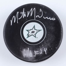 Mike Modano Signed Dallas Stars Logo Hockey Puck Inscribed 