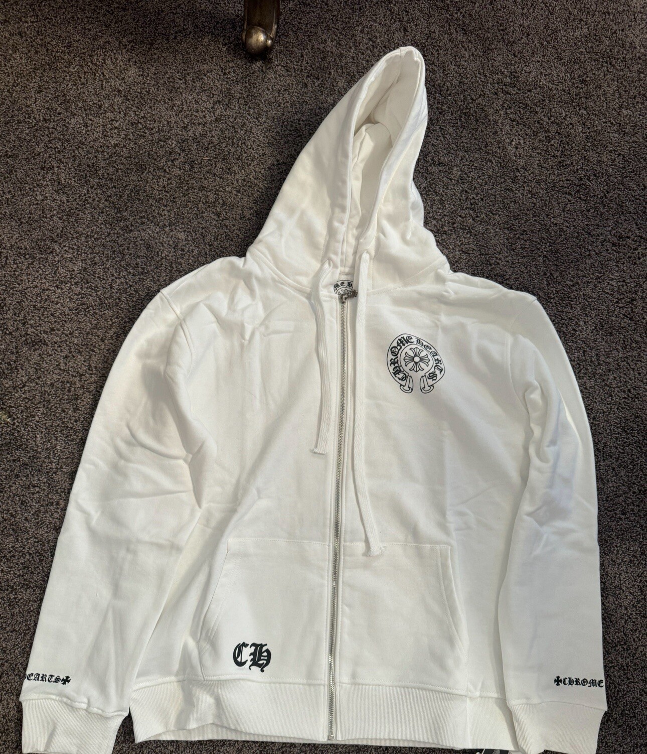 Chrome Hearts Horseshoe Floral Cross Sleeve Zip Up Hoodie + Receipt