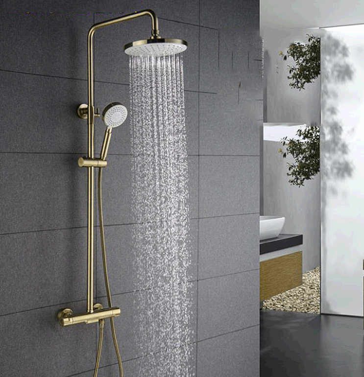 Min-Faucet 8" Rainfall Shower Head & Hand Shower Combo – Brushed Gold, Wall Mounted, 2 Spray Patterns