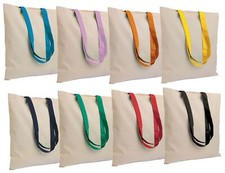 Shopper in cotone naturale 135 g/m2, manici lunghi colorati