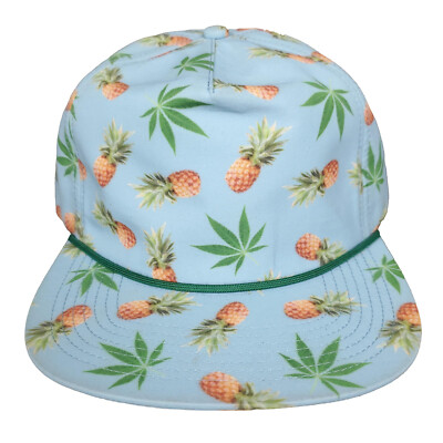 Tropical Pineapple Strapback Hat Cap Light Blue Rope Bill Green Leaf New