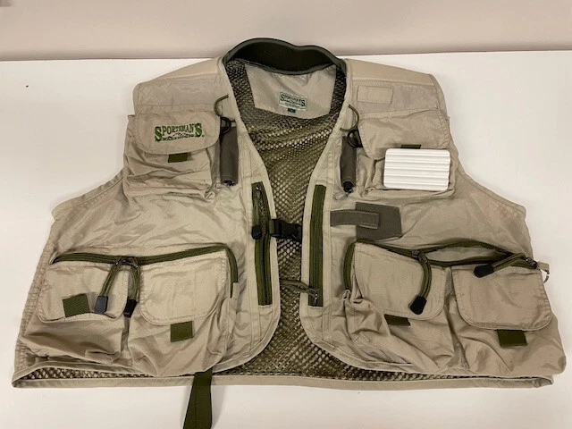 Sportsmans Warehouse Fly Fishing Vest Mens Large Nylon Khaki With Mesh New