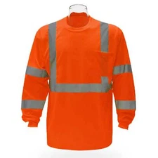 High Visibility Safety Long Sleeve T-Shirt – Reflective Workwear with Front Pock
