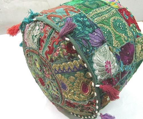 Khambadiya Floral Patchwork Round Bean Bag Pouf Ottoman Pouffe Cover Seat Stool - Picture 87 of 90