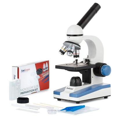 AmScope 40X-1000X  Portable Student Compound LED Microscope with Slide Prep Kit