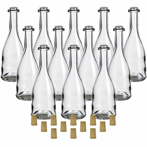 Gouveo - Lot De 12 Bouteilles En Verre 200 Ml Type Sinfonie Avec Bouchons Liège - Pour Liqueurs, Huiles, Vinaigres, Déco - Verre Transparent, Goulot étroit - 3