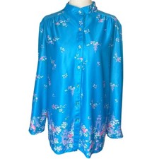 Vintage 60s 70s Floral Love Bird Print Button Up Shirt