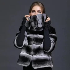 Women's Fur Winter Deep Grey Natural Chinchilla Short Rex Rabbit Luxury Outwears